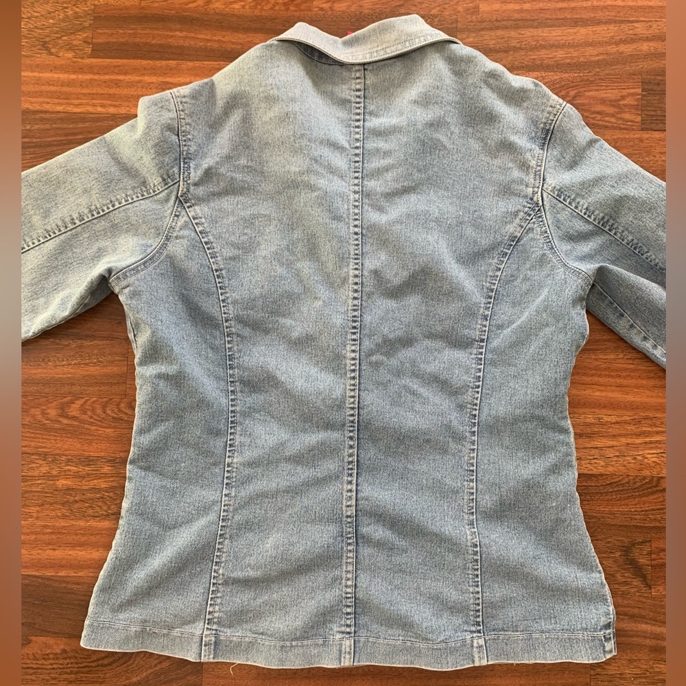 Carol’s Demins Soft 100% Cotton Blazer Jean Jacket Sz M Pit2pit 21” Length 25.5” - Picture 2 of 6